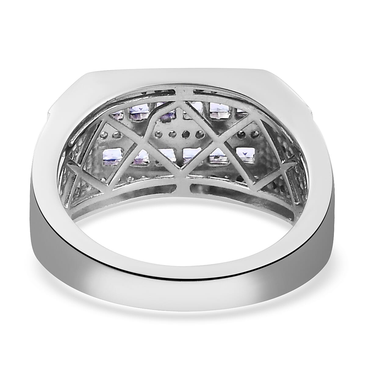 Tanzanite and White Zircon Men's Ring in Platinum Over Sterling Silver (Size 12.0) 1.10 ctw