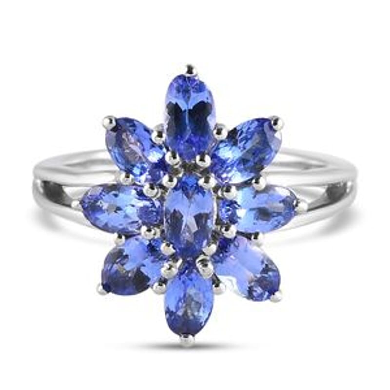 Tanzanite 2.29 ctw Ring in Platinum Over Sterling Silver (Size 10)