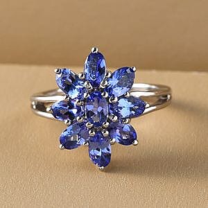 Tanzanite 2.29 ctw Ring in Platinum Over Sterling Silver (Size 10)