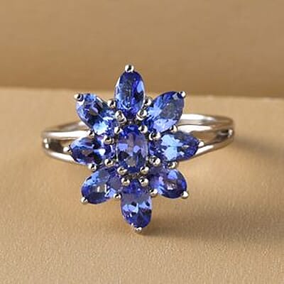 Tanzanite 2.29 ctw Ring in Platinum Over Sterling Silver (Size 10)