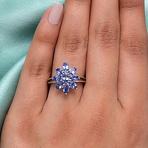 Tanzanite 2.29 ctw Ring in Platinum Over Sterling Silver (Size 10)