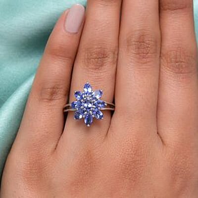 Tanzanite 2.29 ctw Ring in Platinum Over Sterling Silver (Size 10)