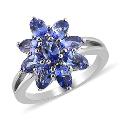Tanzanite 2.29 ctw Ring in Platinum Over Sterling Silver (Size 10)