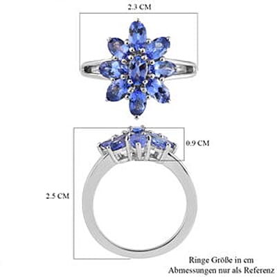 Tanzanite 2.29 ctw Ring in Platinum Over Sterling Silver (Size 10)