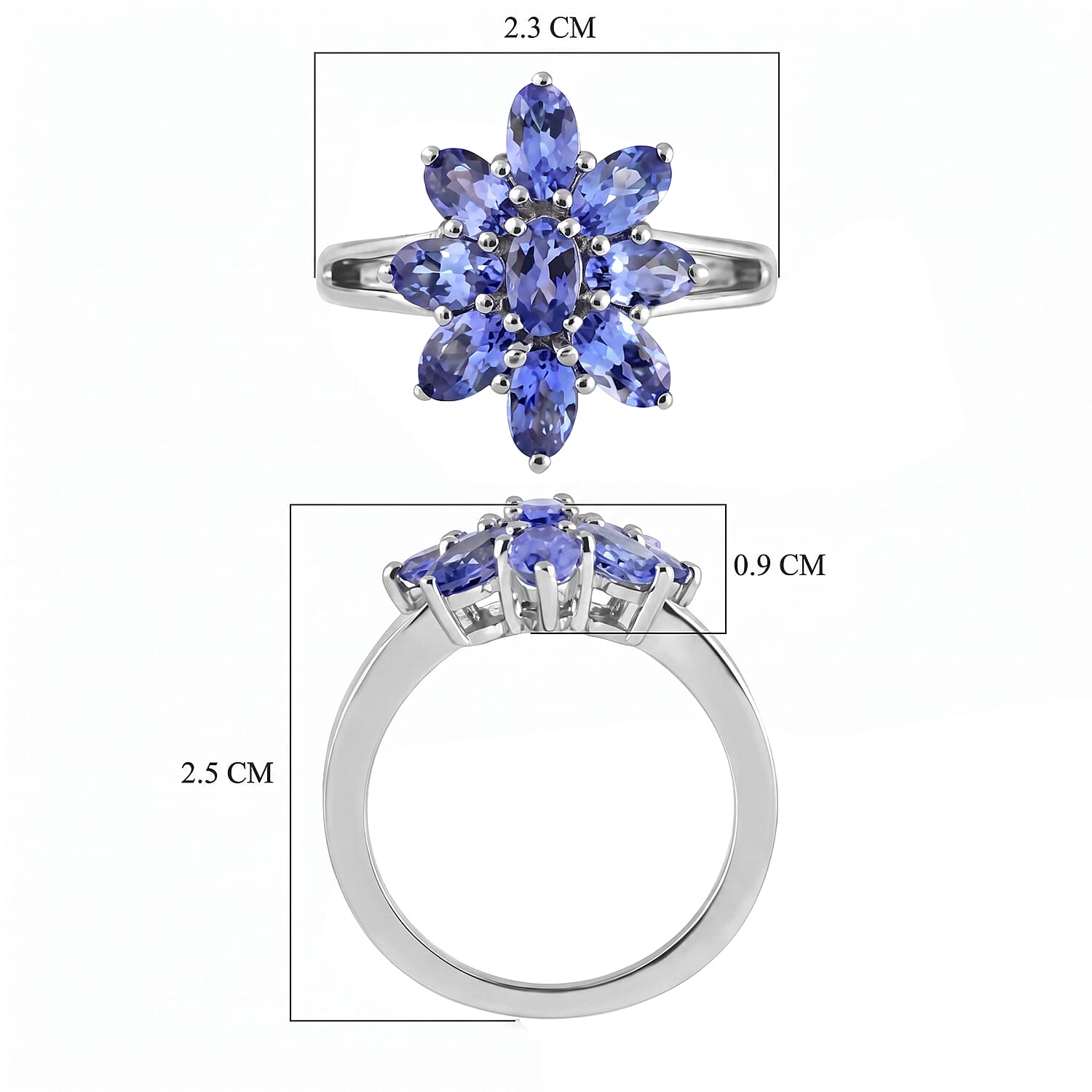 Tanzanite 2.29 ctw Ring in Platinum Over Sterling Silver (Size 10)
