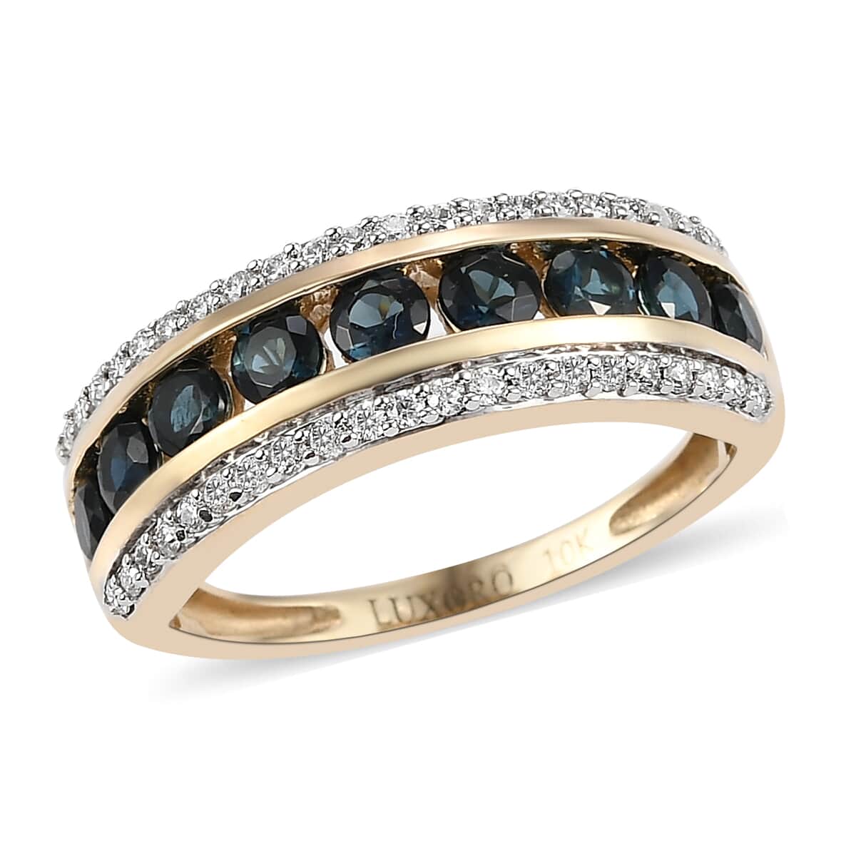 LUXORO 10K Yellow Gold Premium Monte Belo Indicolite and Moissanite VS EF Band Ring (Size 6.0) 2.75 Grams 1.15 ctw image number 0