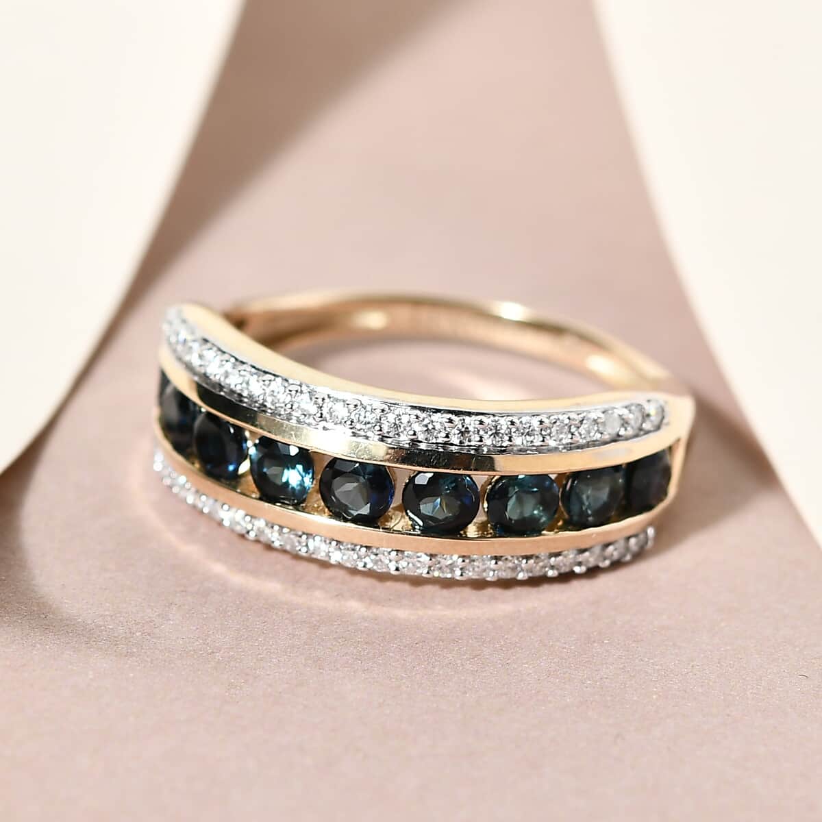 LUXORO 10K Yellow Gold Premium Monte Belo Indicolite and Moissanite VS EF Band Ring (Size 6.0) 2.75 Grams 1.15 ctw image number 1
