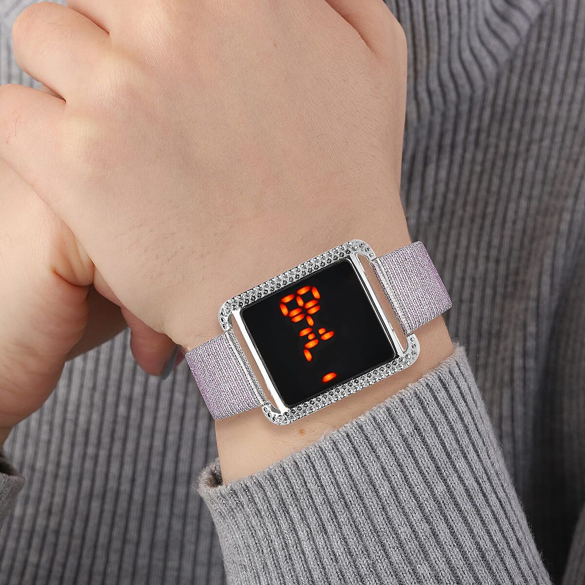 NWT Strada LED digital watch with 34mm lilac stardust strap Buy Strada Electronic Movement Digital Watch with Lilac Faux  main image 3