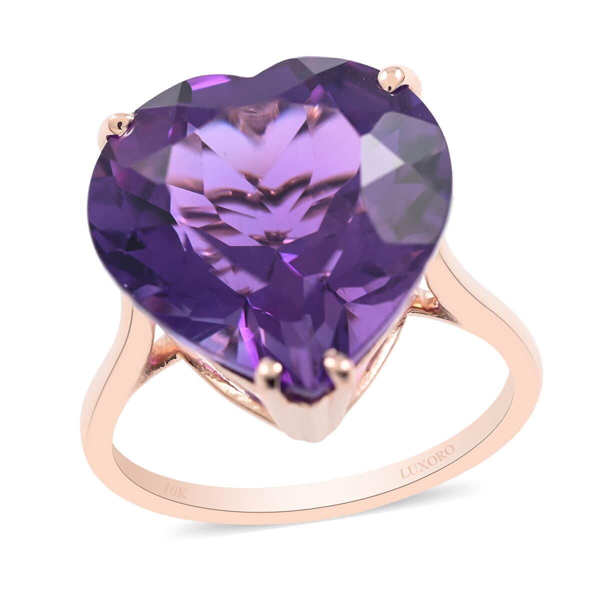 Luxoro 10K Rose Gold AAA Lusaka Amethyst Solitaire Heart Ring (Size 7.0) 8.50 ctw image number 0