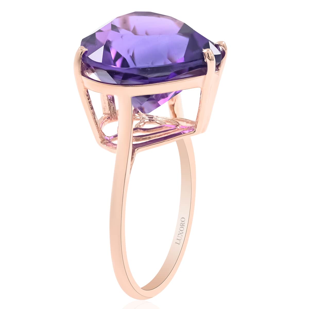 Luxoro 10K Rose Gold AAA Lusaka Amethyst Solitaire Heart Ring (Size 7.0) 8.50 ctw image number 3