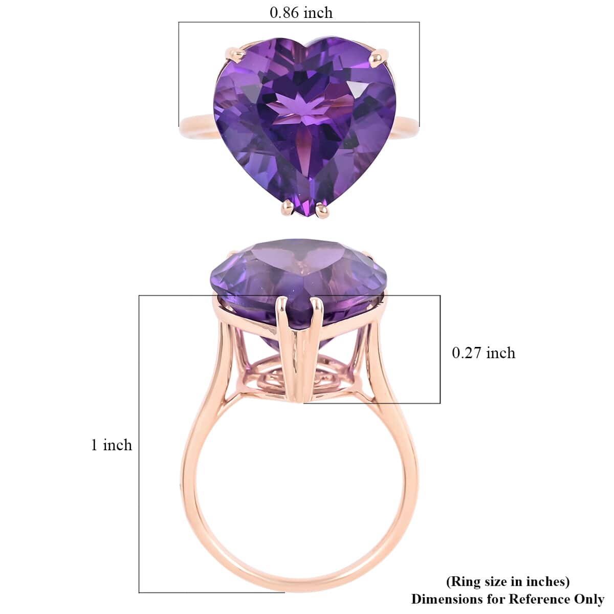 Luxoro 10K Rose Gold AAA Lusaka Amethyst Solitaire Heart Ring (Size 7.0) 8.50 ctw image number 5