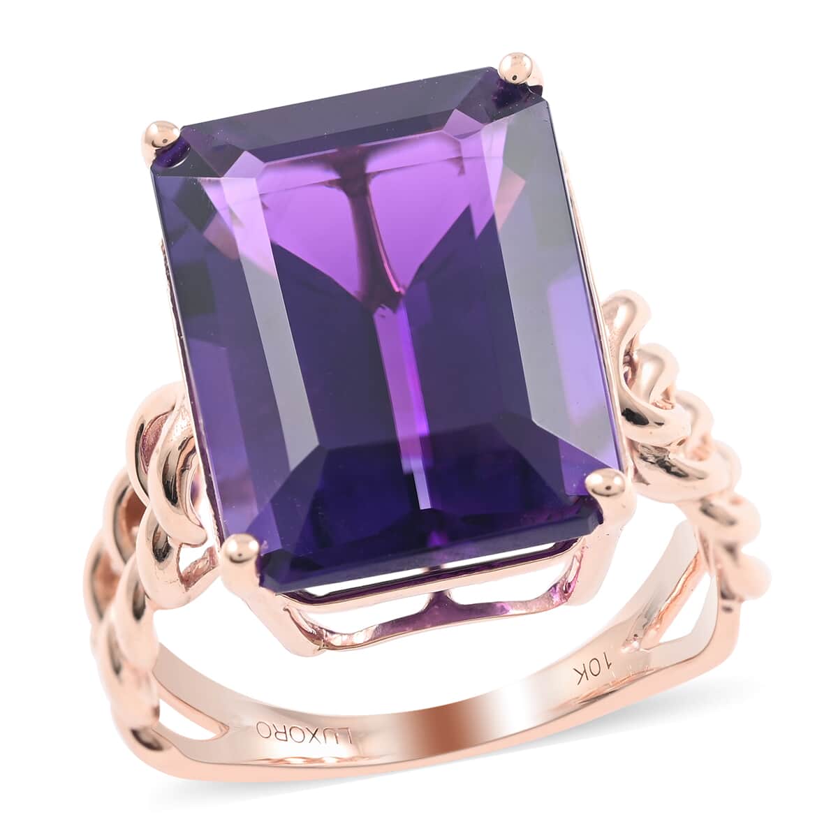 LUXORO 10K Rose Gold AAA Lusaka Amethyst Solitaire Ring 3.40 Grams 11.50 ctw image number 0