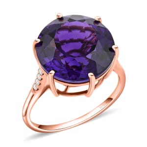Luxoro AAA Lusaka Amethyst and G-H I2 Diamond 9.70 ctw Ring in 10K Rose Gold (Size 7.0)