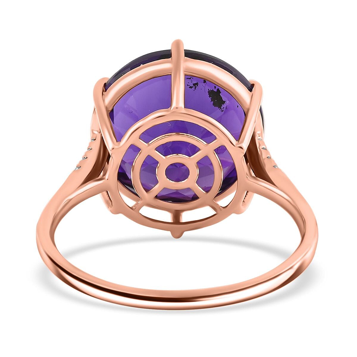 Luxoro AAA Lusaka Amethyst and G-H I2 Diamond 9.70 ctw Ring in 10K Rose Gold (Size 7.0) image number 4