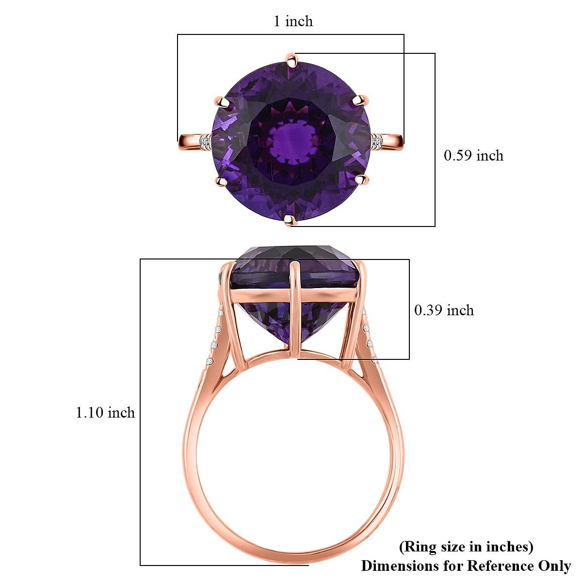 Luxoro AAA Lusaka Amethyst and G-H I2 Diamond 9.70 ctw Ring in 10K Rose Gold (Size 7.0) image number 5