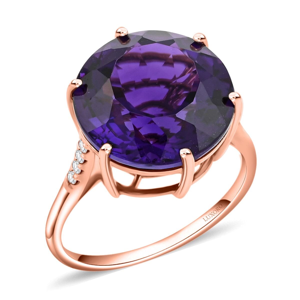 Luxoro AAA Lusaka Amethyst and G-H I2 Diamond 9.70 ctw Ring in 10K Rose Gold (Size 8.0) image number 0