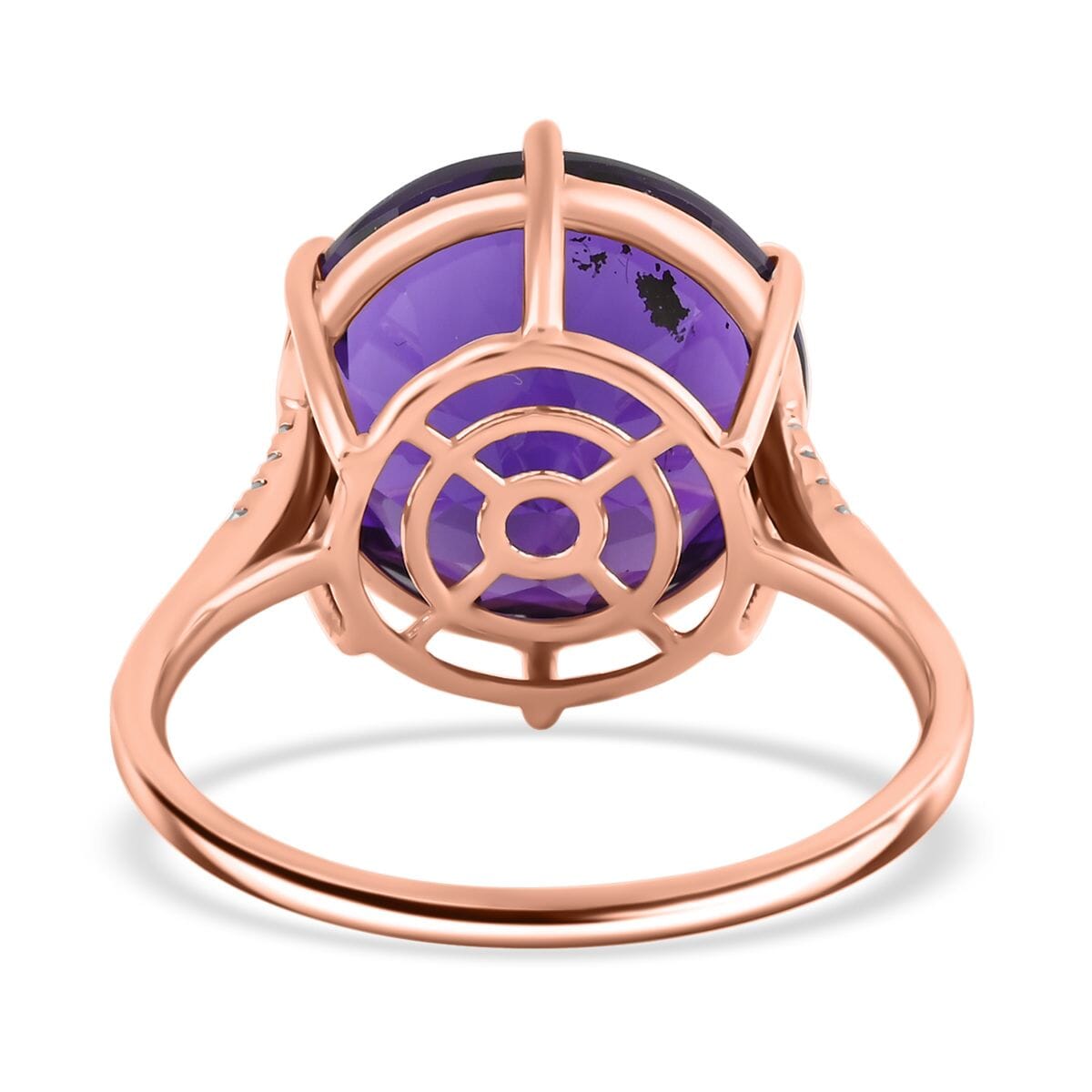 Luxoro AAA Lusaka Amethyst and G-H I2 Diamond 9.70 ctw Ring in 10K Rose Gold (Size 8.0) image number 4