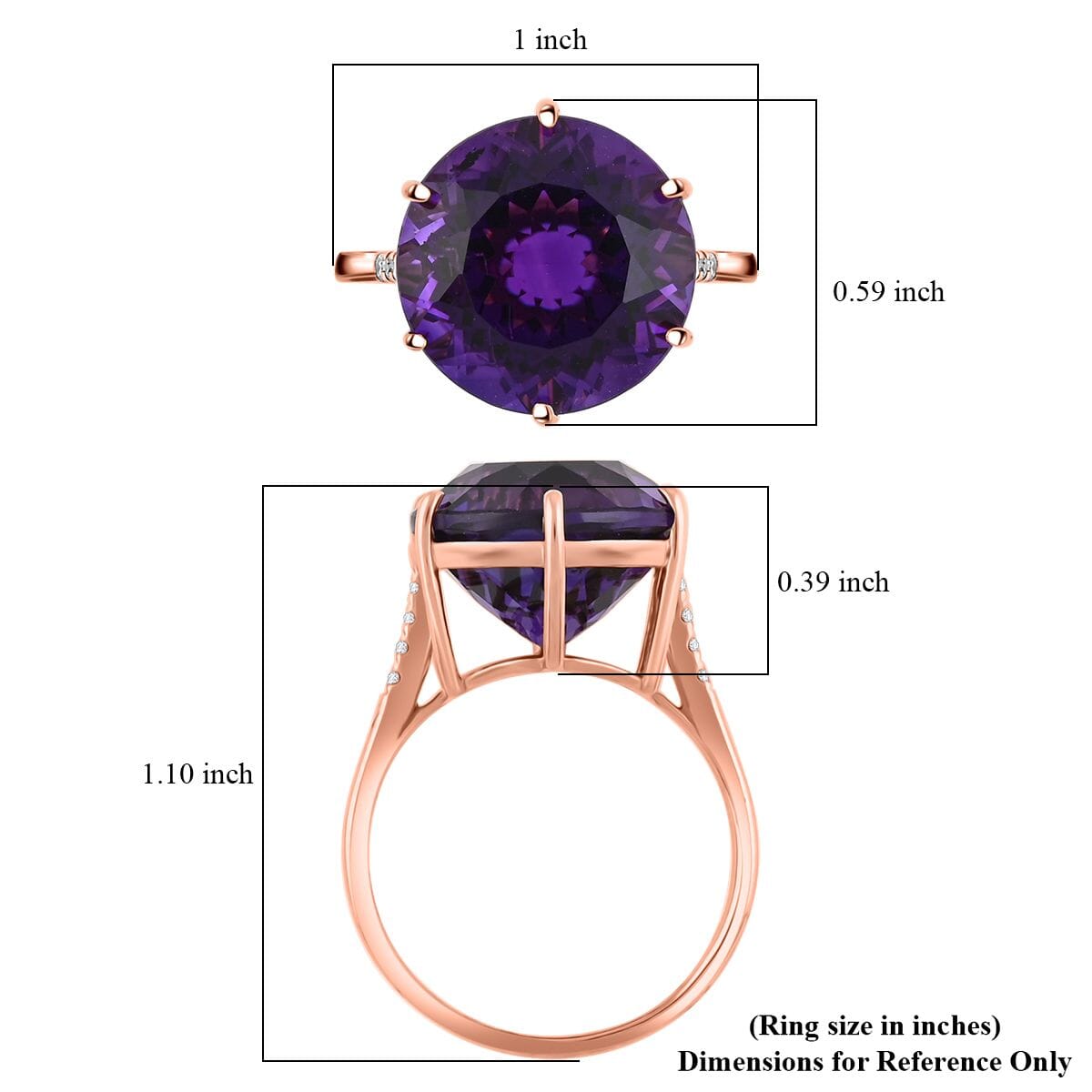 Luxoro AAA Lusaka Amethyst and G-H I2 Diamond 9.70 ctw Ring in 10K Rose Gold (Size 8.0) image number 5