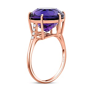 Luxoro AAA Lusaka Amethyst, Diamond Ring in 10K Rose Gold 9.70 ctw (Size 10.0)