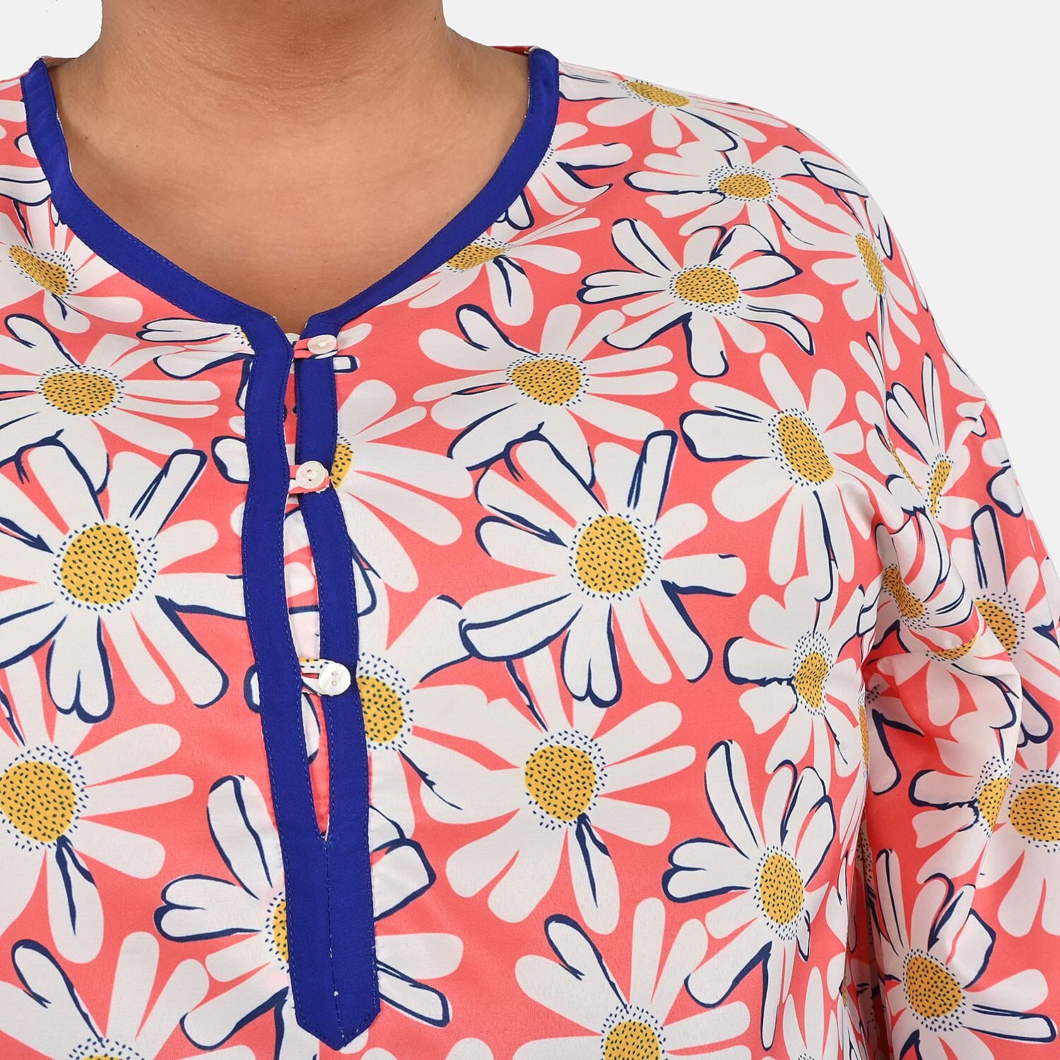 Tamsy Coral Daisy Flowers Handkerchief Kaftan - One Size Fits Most