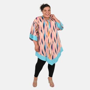 Tamsy Pink Abstract Handkerchief Kaftan - One Size Fits Most