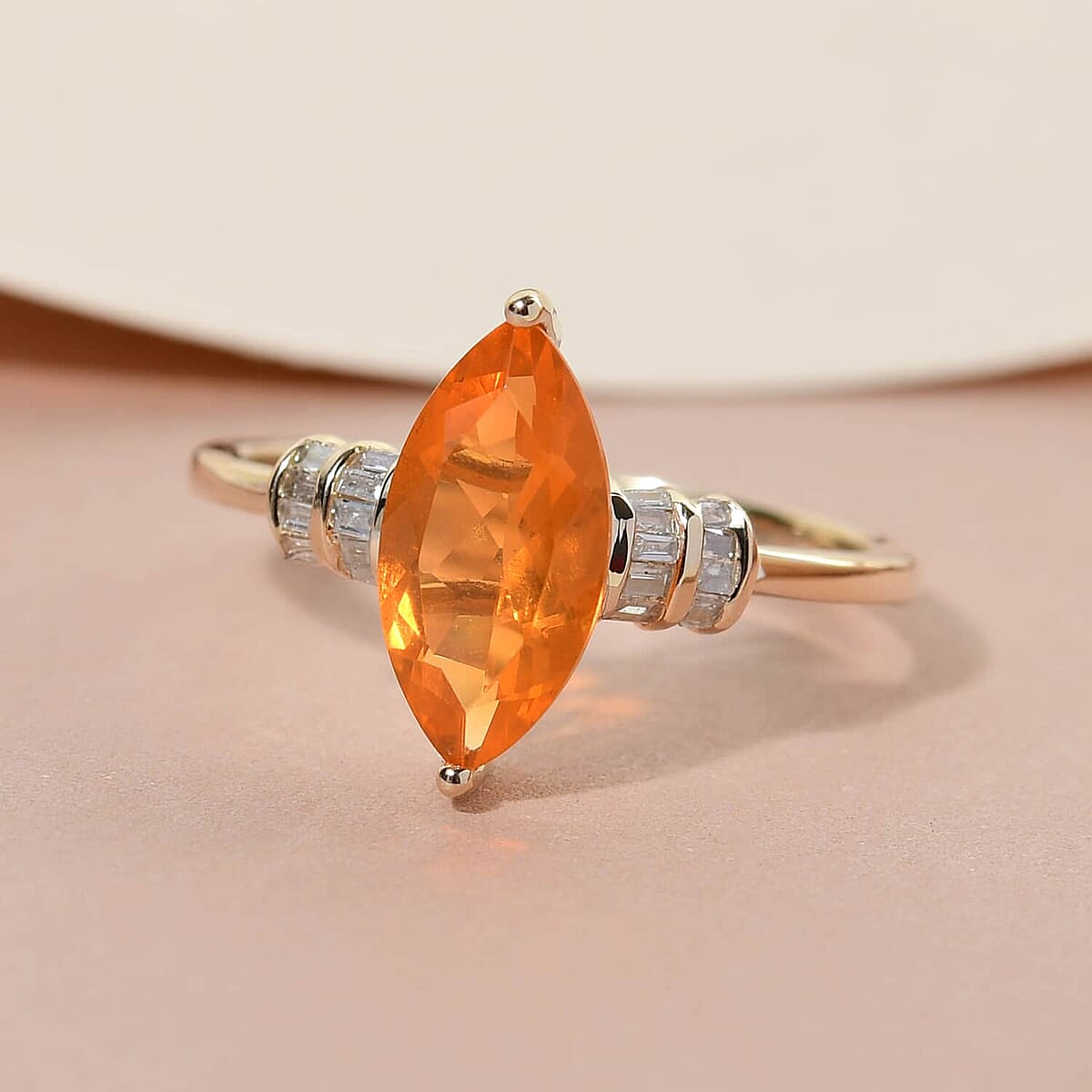 LUXORO 10K Yellow Gold Premium Jalisco Fire Opal and Diamond Ring (Size 10.0) 2 Grams 1.30 ctw image number 1