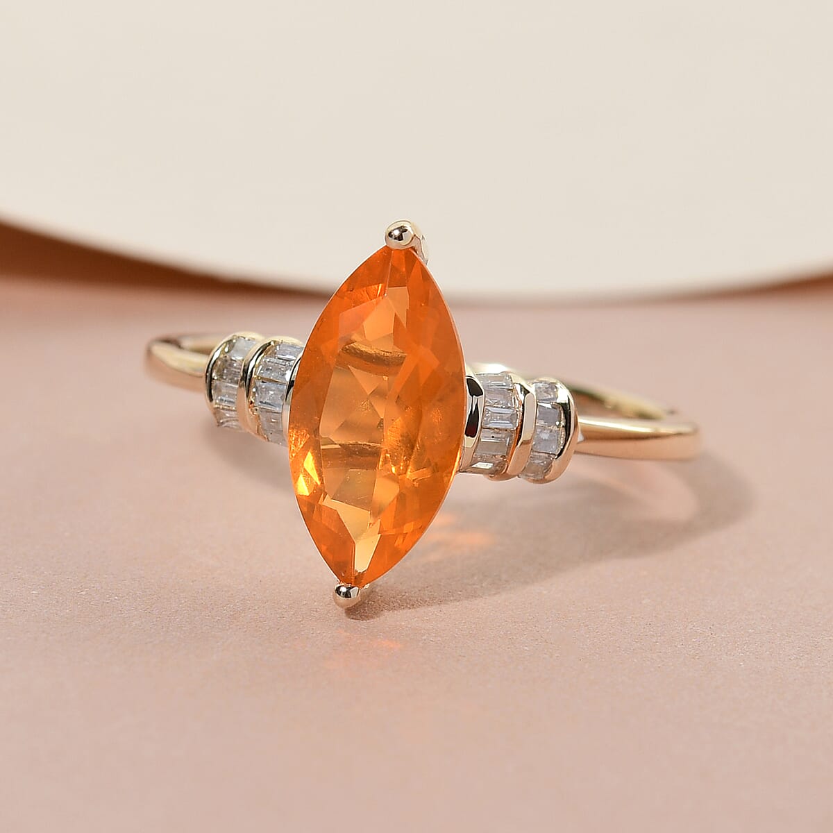 Luxoro Premium Crimson Fire Opal and Diamond 1.25 ctw Ring in 10K Yellow Gold (Size 8.0) image number 1