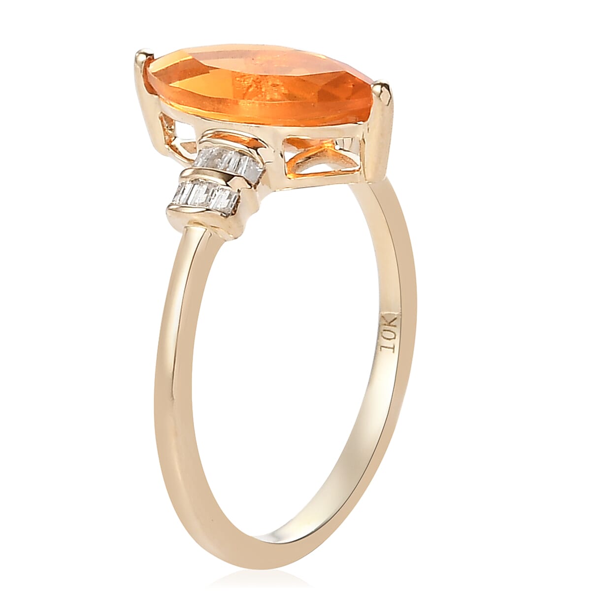Luxoro Premium Crimson Fire Opal and Diamond 1.25 ctw Ring in 10K Yellow Gold (Size 8.0) image number 3