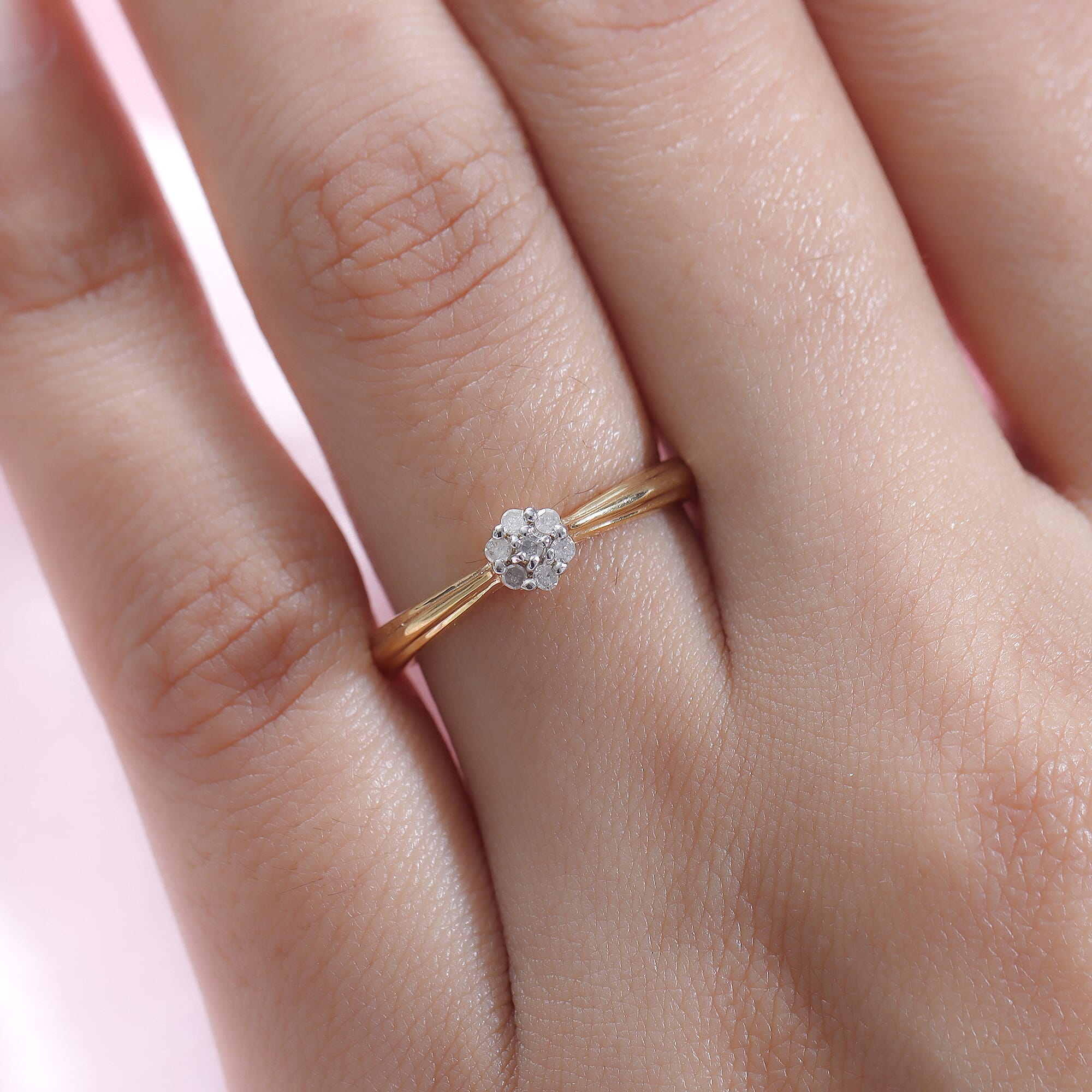 Diamond Floral Ring in 14K Yellow Gold Over Sterling Silver (Size 10.0) 0.10 ctw