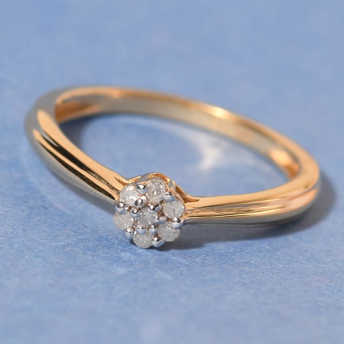 Diamond Floral Ring in 14K Yellow Gold Over Sterling Silver (Size 7.0) 0.10 ctw image number 4