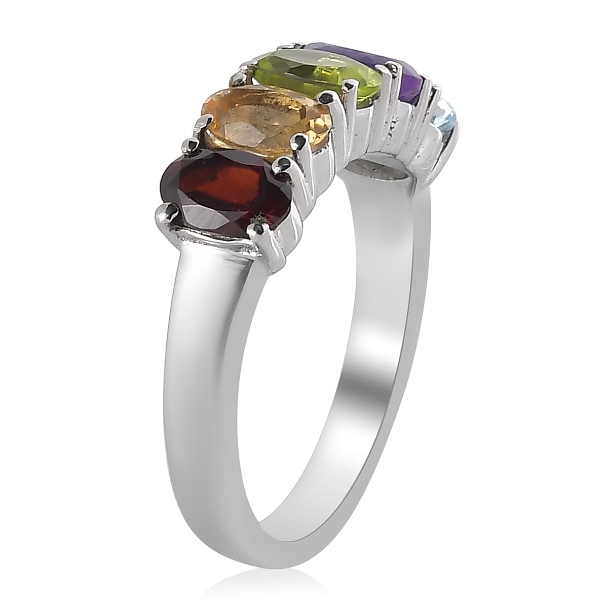 Multi Gemstone 5 Stone Ring in Stainless Steel (Size 7.0) 2.65 ctw