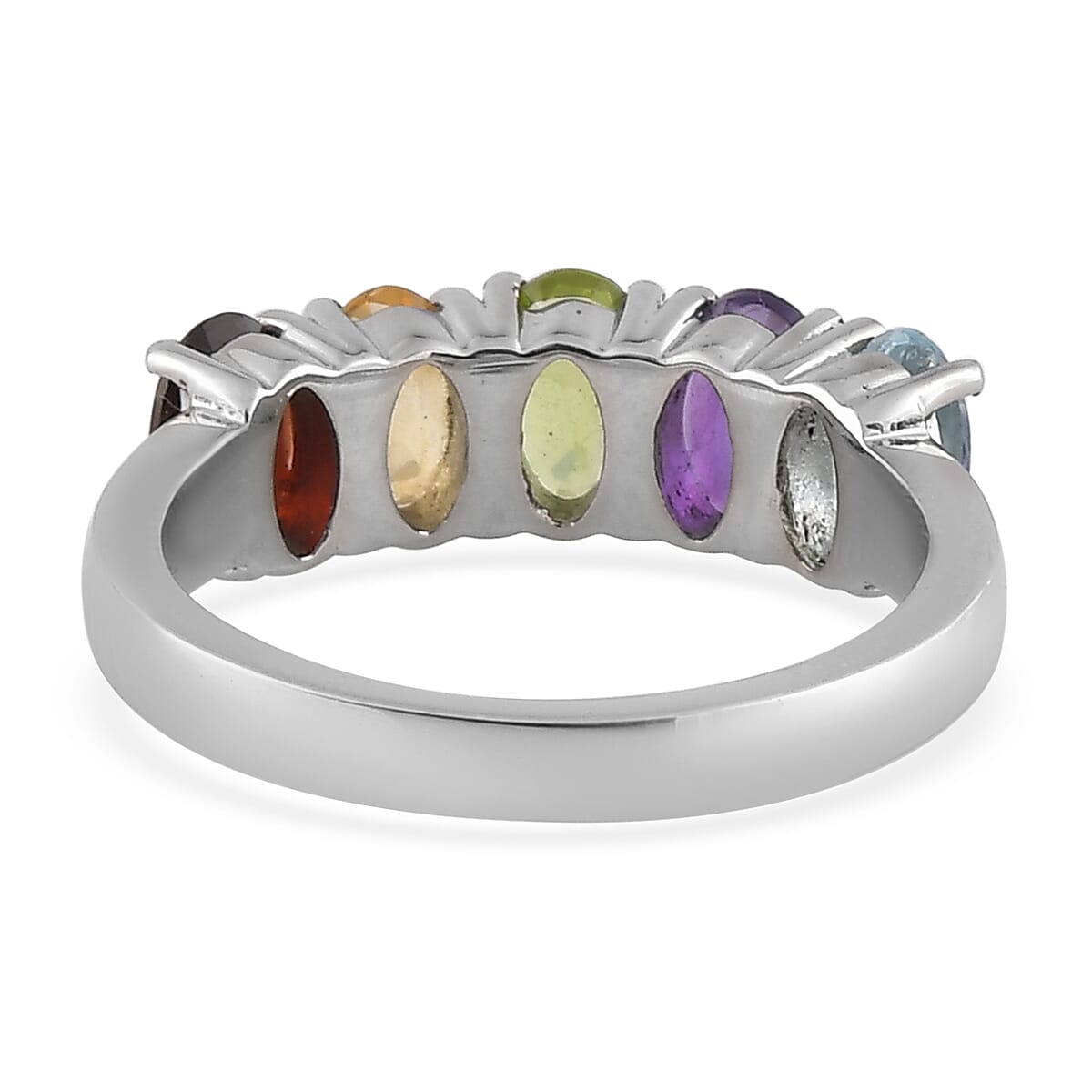 Multi Gemstone 5 Stone Ring in Stainless Steel (Size 7.0) 2.65 ctw