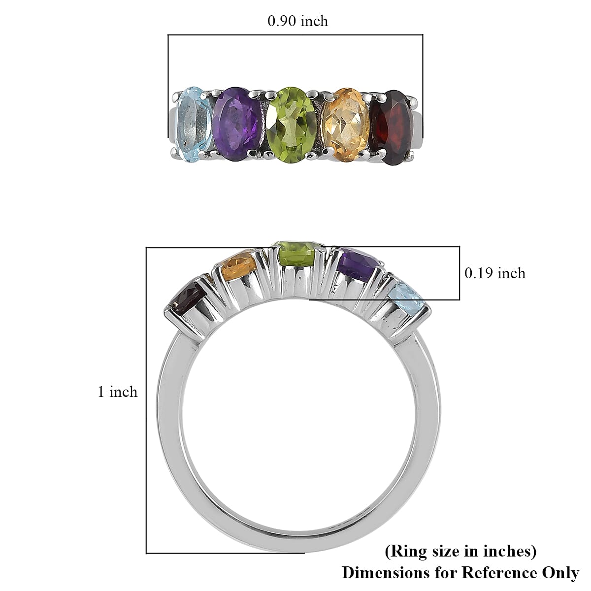 Multi Gemstone 5 Stone Ring in Stainless Steel (Size 7.0) 2.65 ctw