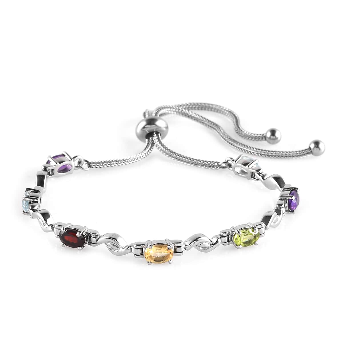 Multi Gemstone Bracelet in Stainless Steel| Adjustable Bolo Bracelet   4.00 ctw image number 0