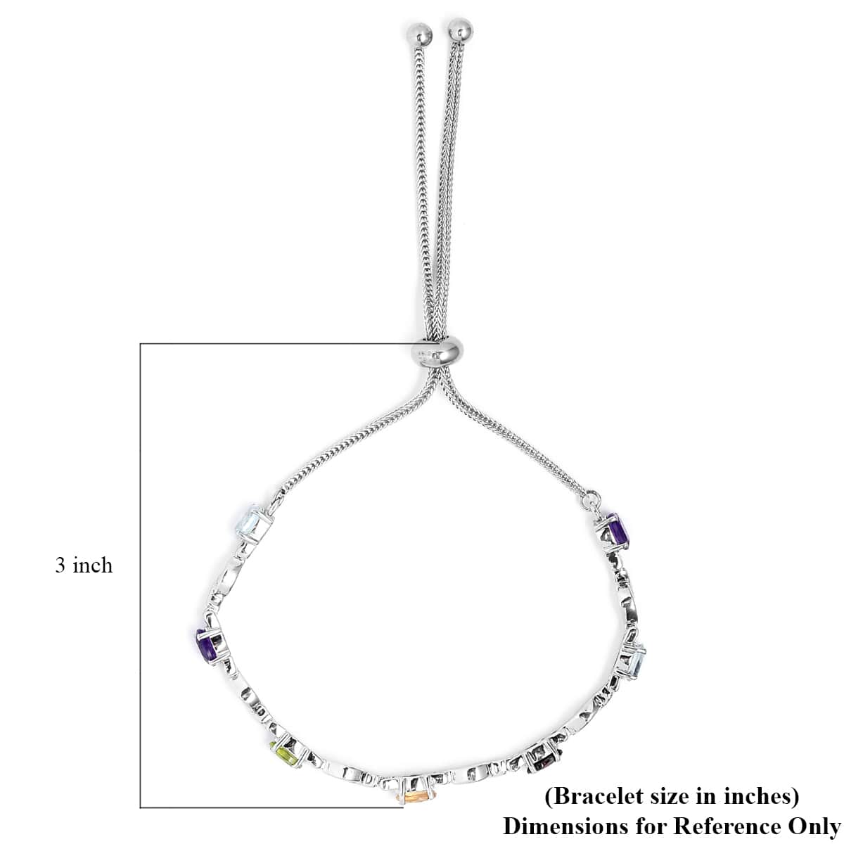 Multi Gemstone Bracelet in Stainless Steel| Adjustable Bolo Bracelet   4.00 ctw image number 4