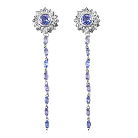 Tanzanite and Natural White Zircon Star Swirl Earrings in Platinum Over Sterling Silver 2.85 ctw image number 0
