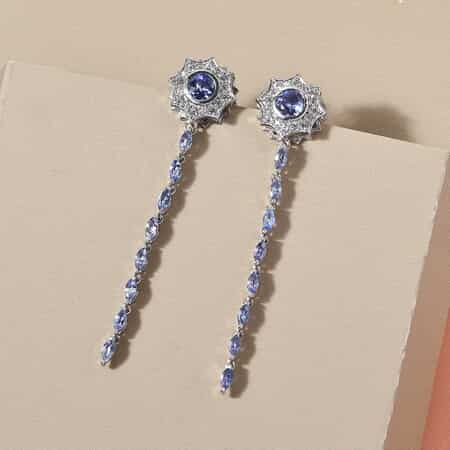 Tanzanite and Natural White Zircon Star Swirl Earrings in Platinum Over Sterling Silver 2.85 ctw image number 1
