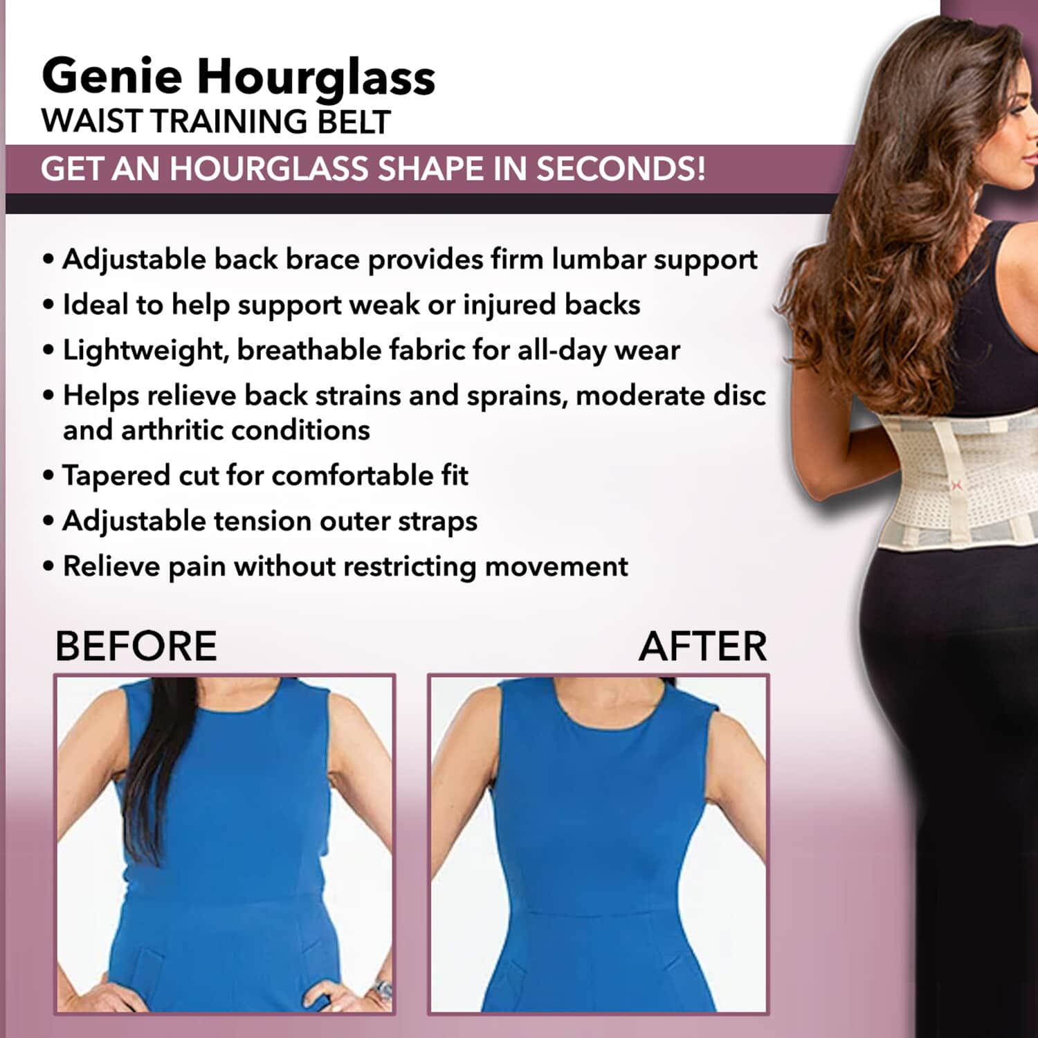 GENIE Hourglass Waist and Lumbar Support Brace 3X 4X Nude