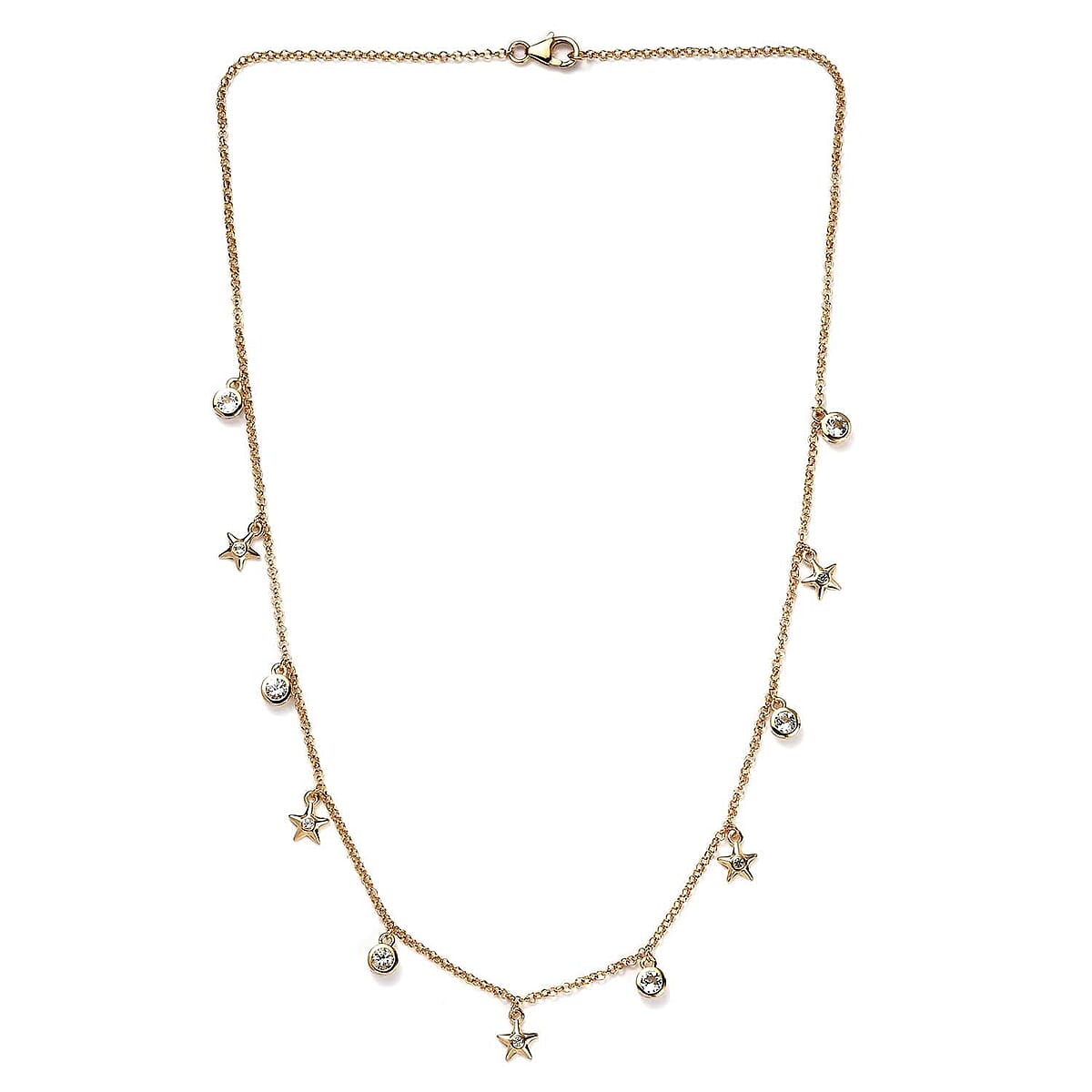 White Topaz Station Stars Charm Necklace (20 Inches) in Vermeil YG Over Sterling Silver 1.90 ctw image number 3