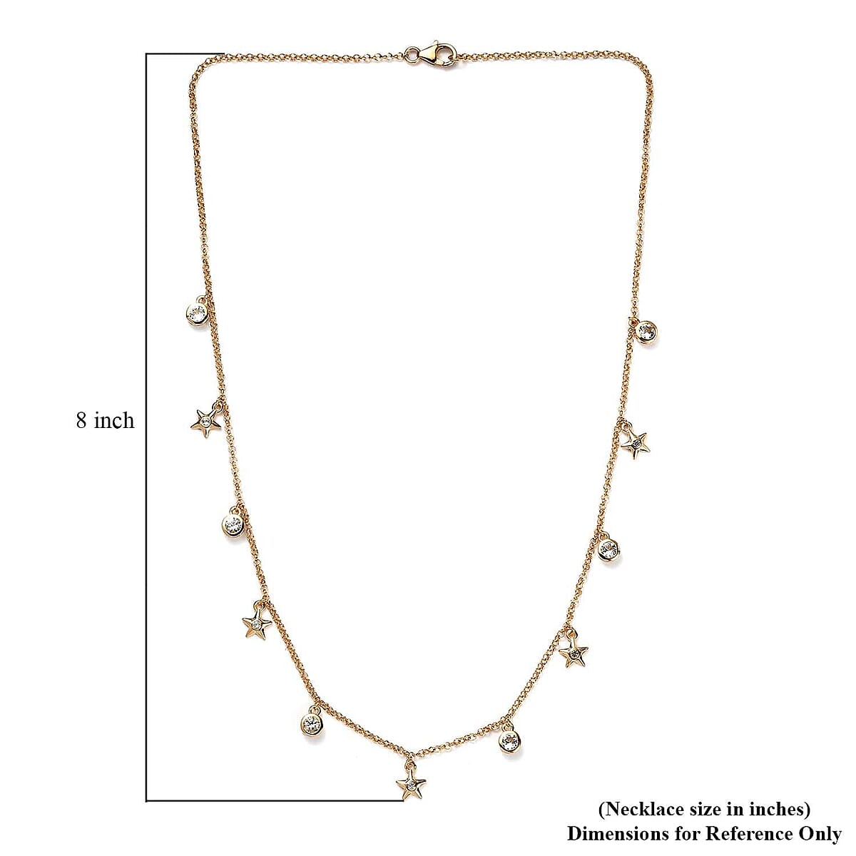 White Topaz Station Stars Charm Necklace (20 Inches) in Vermeil YG Over Sterling Silver 1.90 ctw image number 5