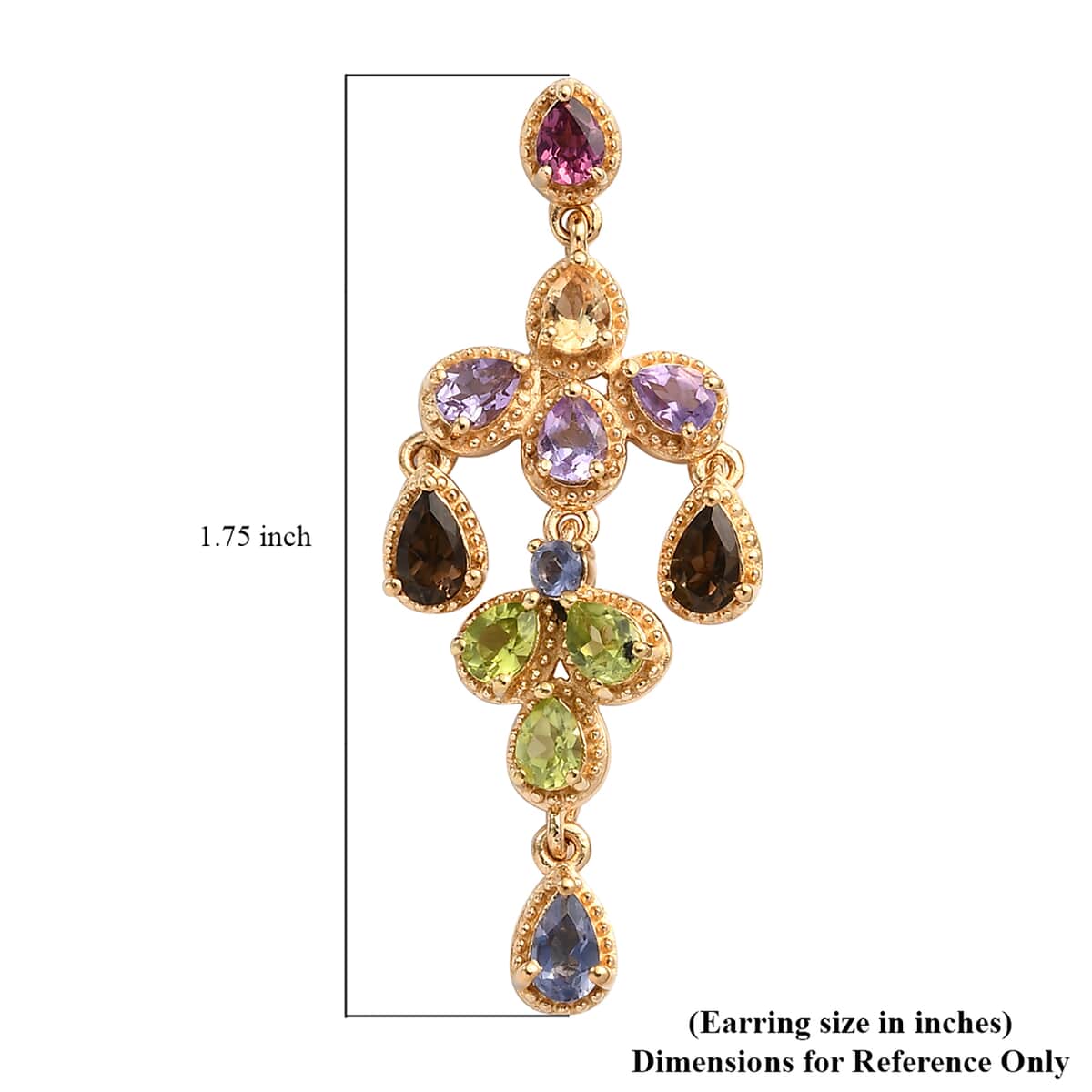 Multi Gemstone Rainbow Floral Chandelier Earrings in Vermeil Yellow Gold Over Sterling Silver 7.50 Grams 4.00 ctw image number 4