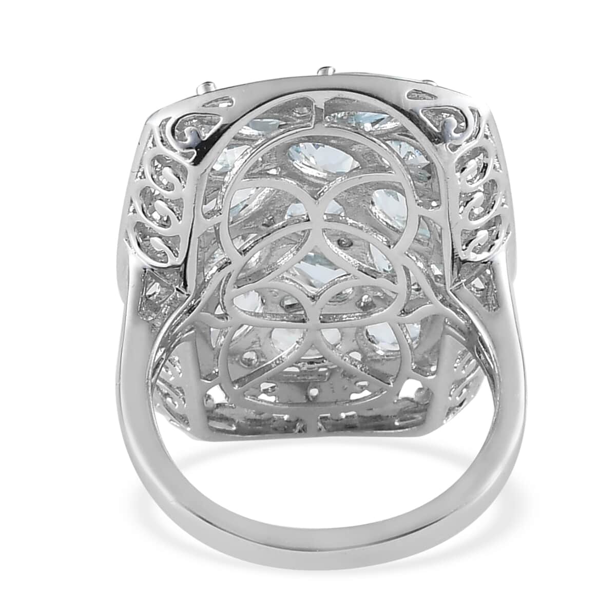 Espirito Santo Aquamarine and Natural White Zircon Cluster Ring in Vermeil Yellow Gold and Platinum Over Sterling Silver (Size 8.0) 4.65 ctw image number 4