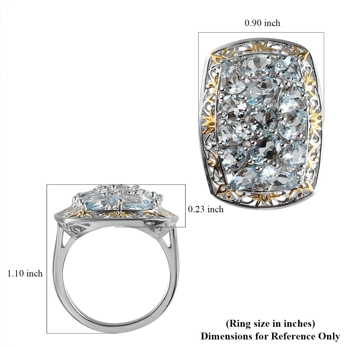 Espirito Santo Aquamarine and Natural White Zircon Cluster Ring in Vermeil Yellow Gold and Platinum Over Sterling Silver (Size 8.0) 4.65 ctw image number 5