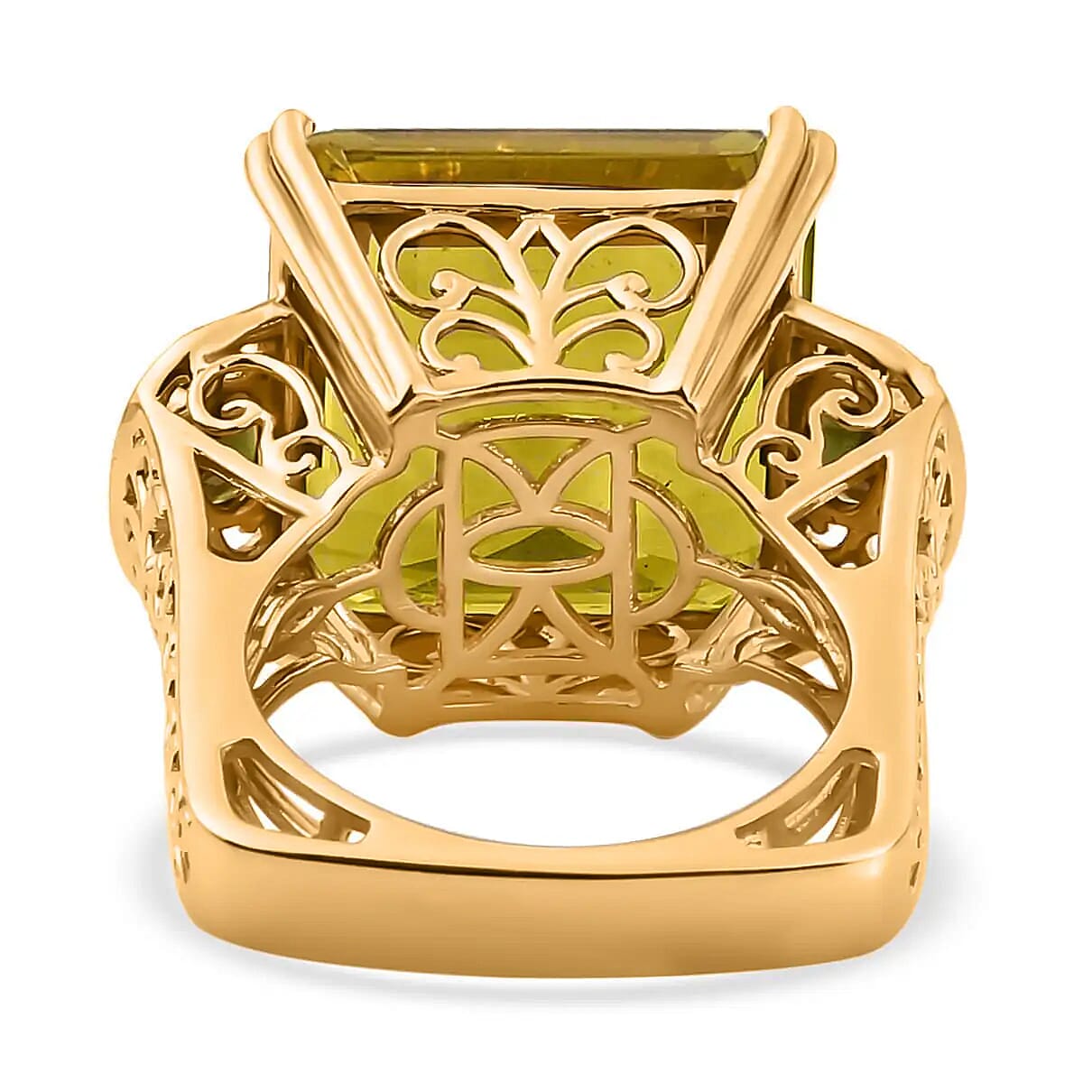 Brazilian Green Gold Quartz Ring, Chrome Diopside Accent Ring, Vermeil Yellow Gold Over Sterling Silver Ring, Three Stone Ring, Fashion Ring 29.75 ctw (Size 9) image number 4