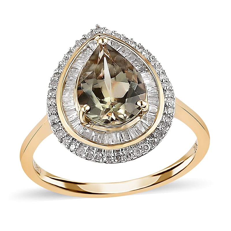 Luxoro AAA Turkizite and Diamond 2.40 ctw Pear Shape Double Halo Ring in 10K Yellow Gold (Size 10.0)