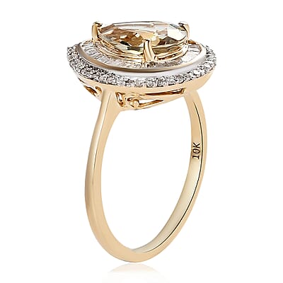 Luxoro AAA Turkizite and Diamond 2.40 ctw Pear Shape Double Halo Ring in 10K Yellow Gold (Size 10.0)