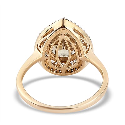 Luxoro AAA Turkizite and Diamond 2.40 ctw Pear Shape Double Halo Ring in 10K Yellow Gold (Size 10.0)