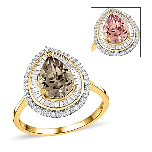Luxoro AAA Turkizite and Diamond 2.40 ctw Pear Shape Double Halo Ring in 10K Yellow Gold (Size 7.0)