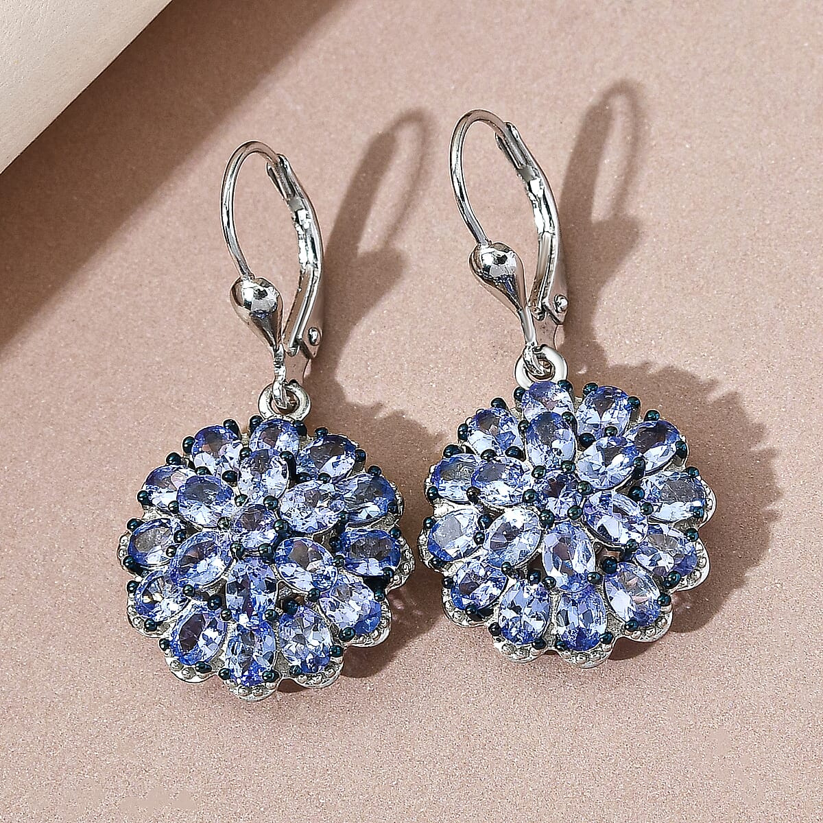 Tanzanite Lever Back Floral Earrings in Platinum Over Sterling Silver 5.40 ctw image number 1