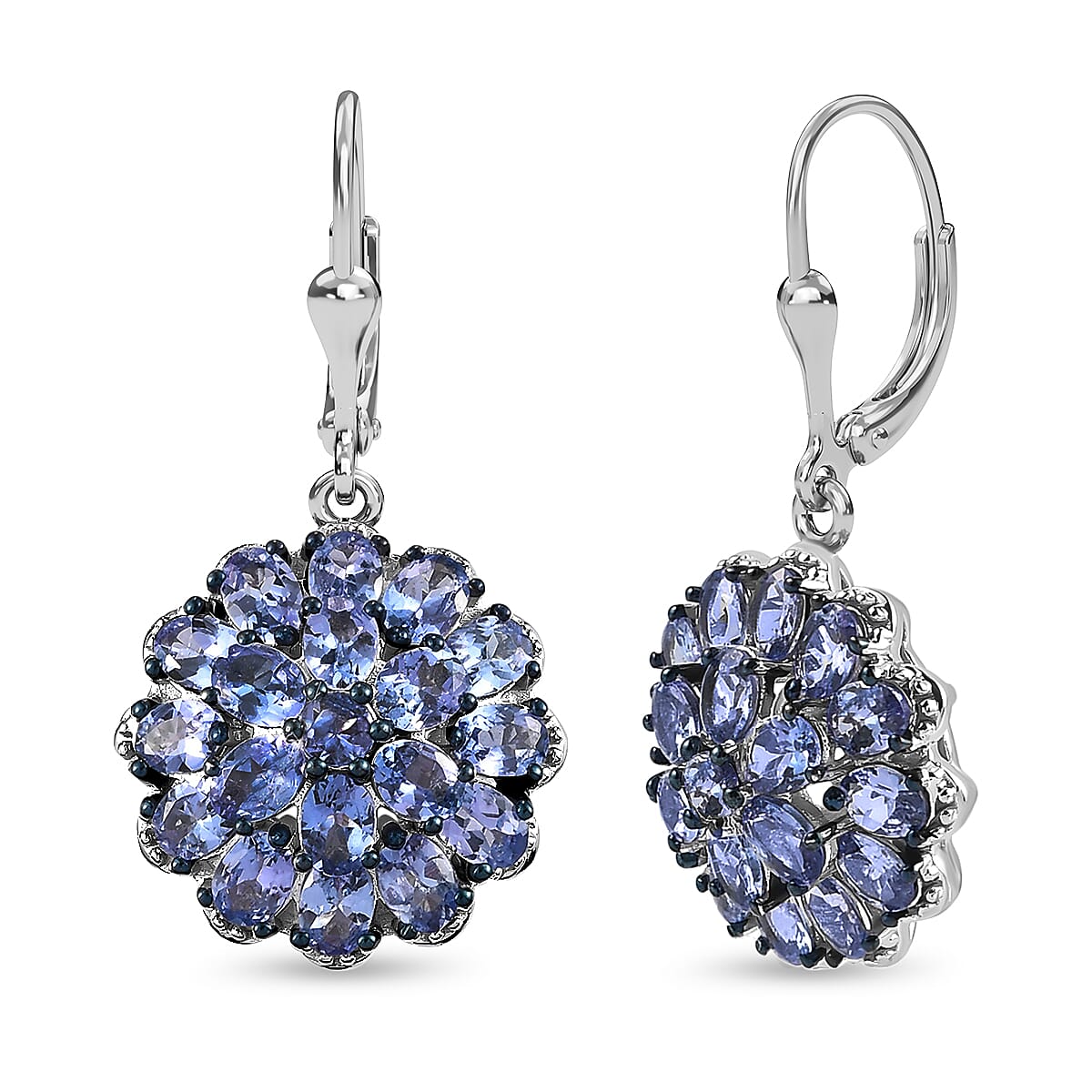 Tanzanite Lever Back Floral Earrings in Platinum Over Sterling Silver 5.40 ctw image number 3